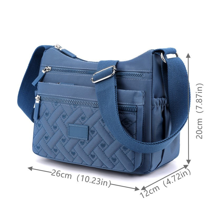 Quilted Nylon Crossbody Bag for Women | Adjustable Strap and Several Zip Pockets | 8 Colors, Doubles as a Handbag