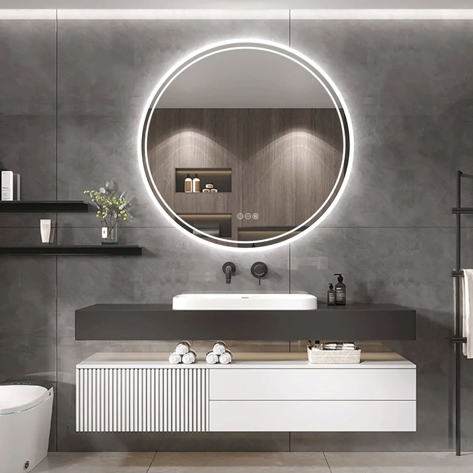 Round LED Bathroom Mirror with Touch