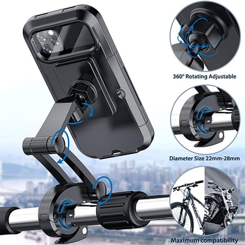 Waterproof Bike Phone Mount with Touch Through Case | Fits 4.5 to 6.8 Inch Screens on 22 to 28.5 mm Bars | Power Bank Option