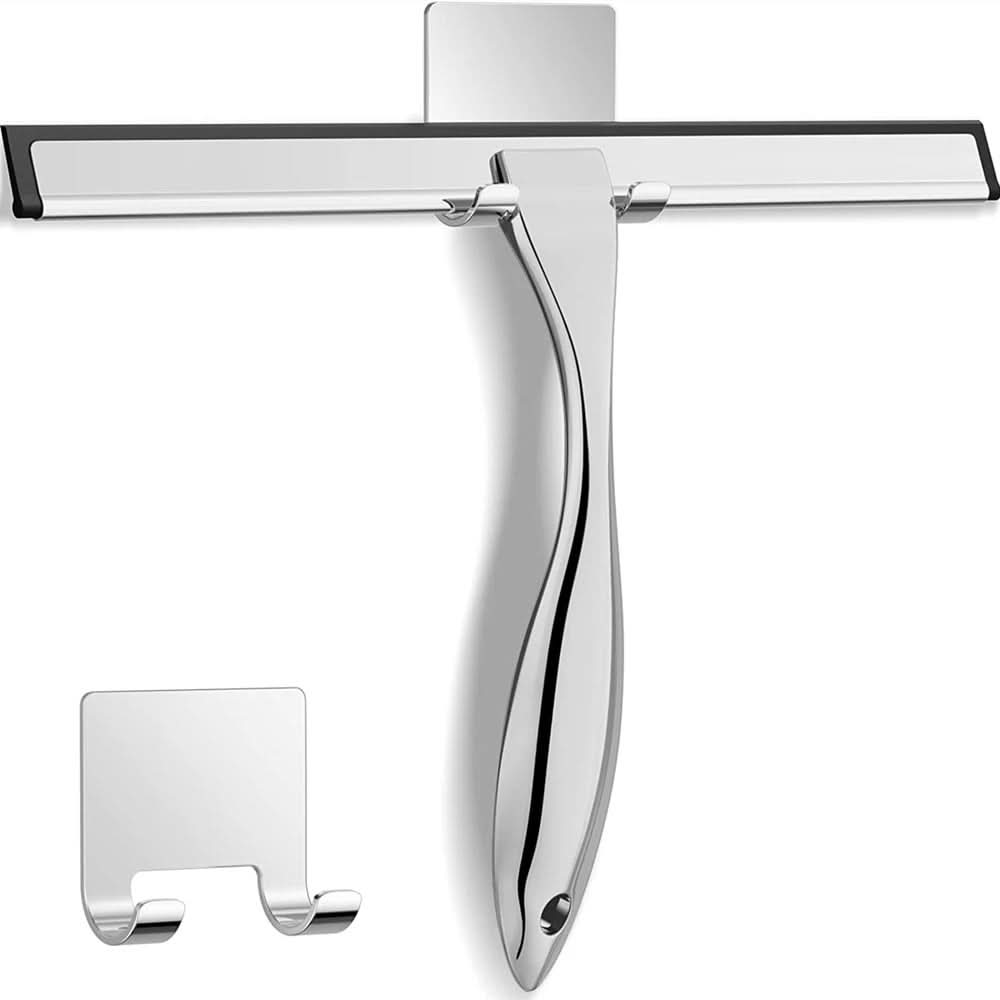 Stainless Steel Shower Squeegee with Silicone Blade | Streak-Free Cleaning for Glass & Tile | Ergonomic Grip with Storage Hook