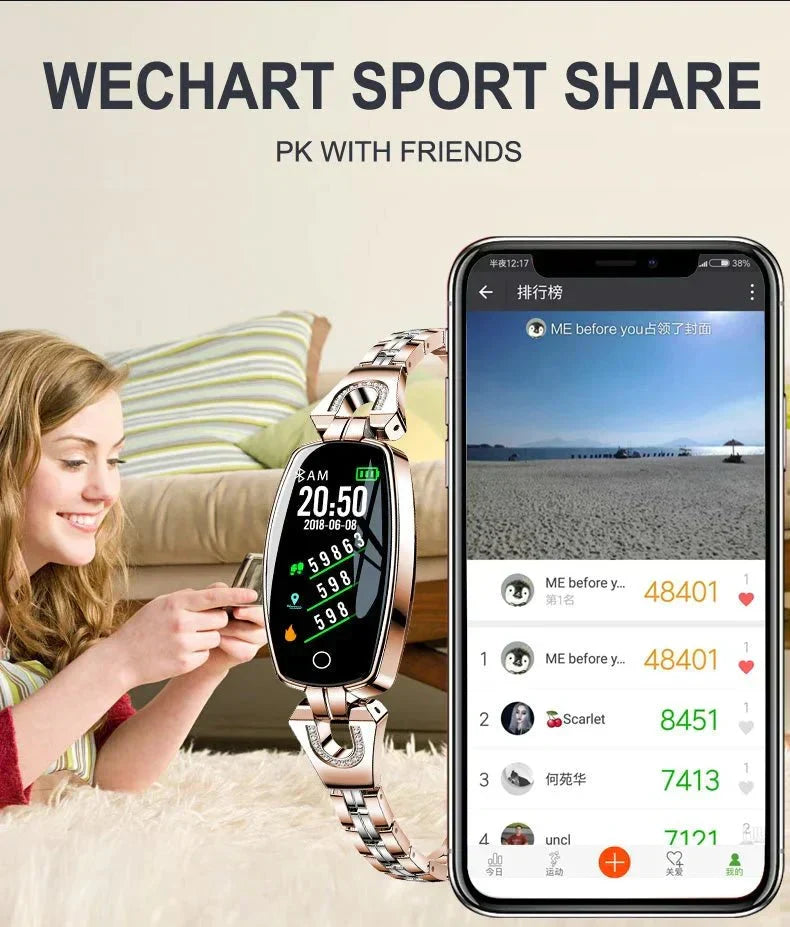 Fitness Band and Smart Watch with a Steel Link Bracelet | Heart Rate, Sleep and Step Data | IP67 Water Resistant, Gold or Silver