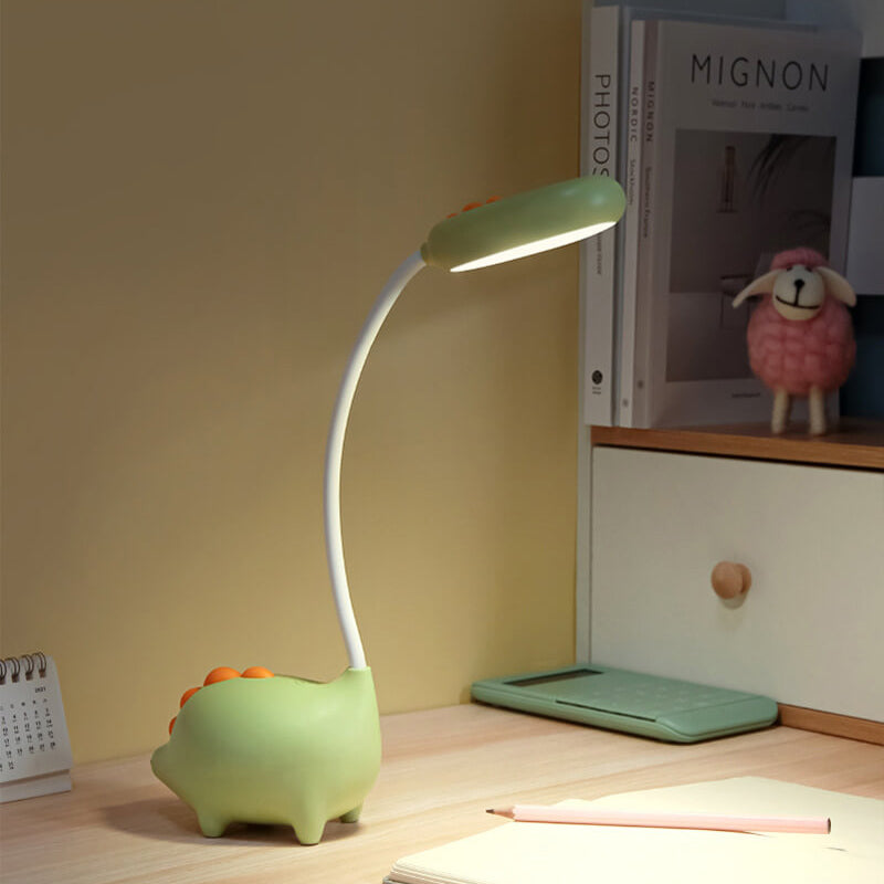 Rechargeable LED Desk Lamp for Kids | Flexible Gooseneck with Soft Flicker Free Light | Animal Base and Pen Holder