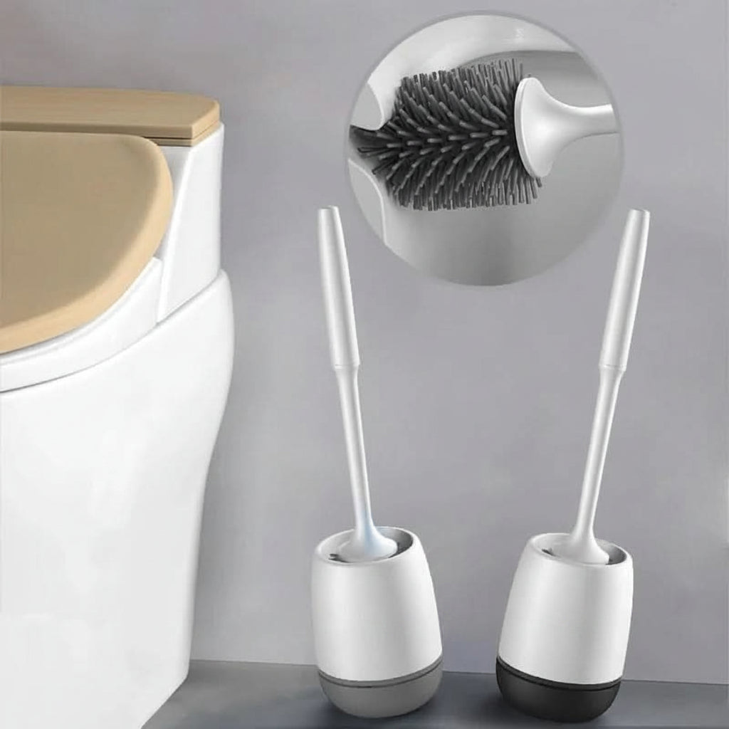 Silicone Toilet Brush & Holder Set | Floorstanding or Wall-Mounted, Black & Gray | Flexible Non-Stick Cleaning