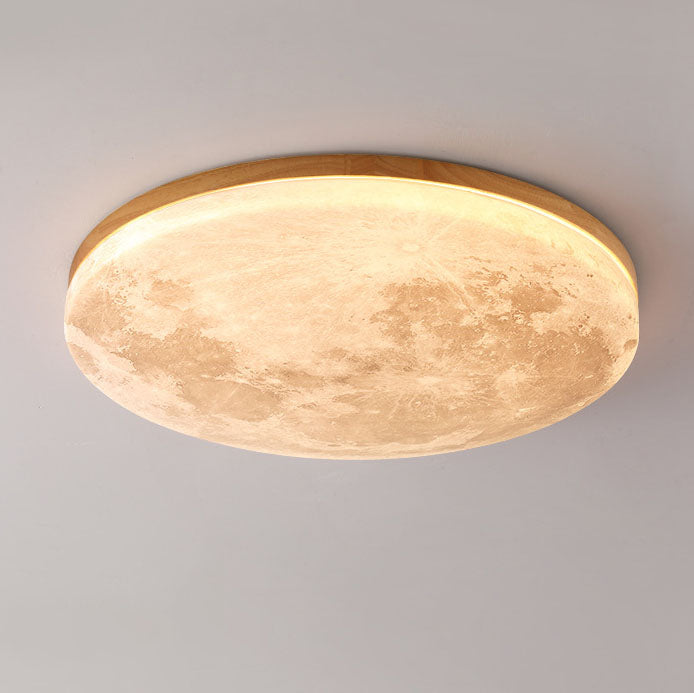 Moon Ceiling Light Flush Mount Wood Finish
