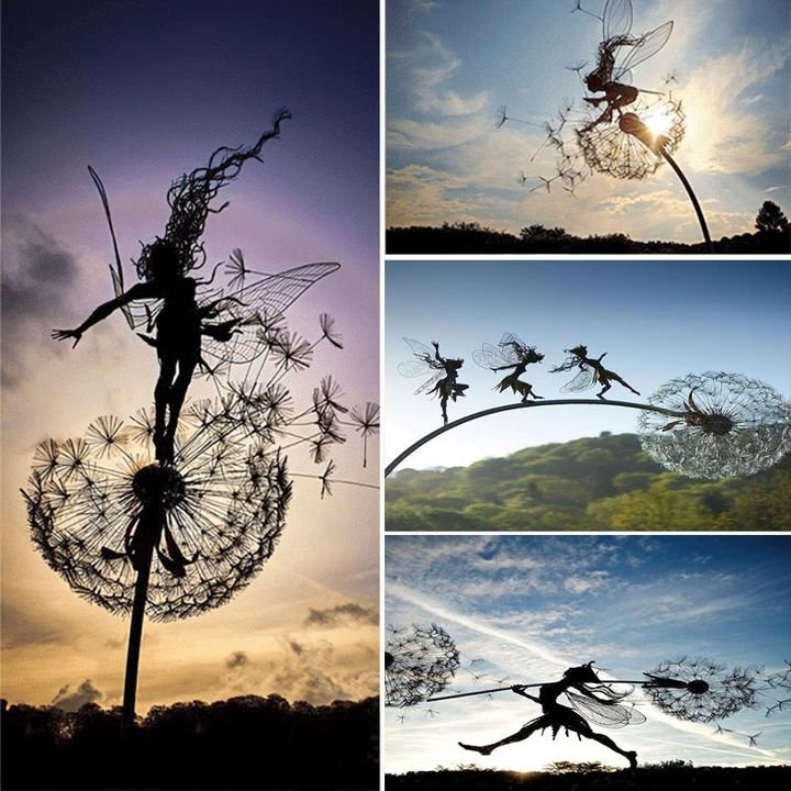 Fairy and Dandelion Garden Metal Art Stake | Rust Free Weather Resistant Silhouette | 4 Designs to Choose
