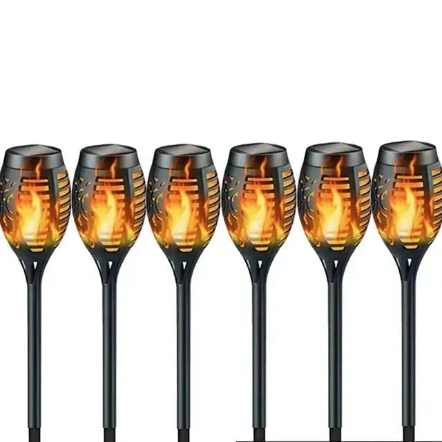 Solar Flame Torch Lights on Stakes | Flickering LED Effect, Charges by Day and Comes On at Dusk | Outdoor Yard Decorations