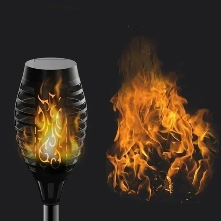 Solar Flame Torch Lights on Stakes | Flickering LED Effect, Charges by Day and Comes On at Dusk | Outdoor Yard Decorations
