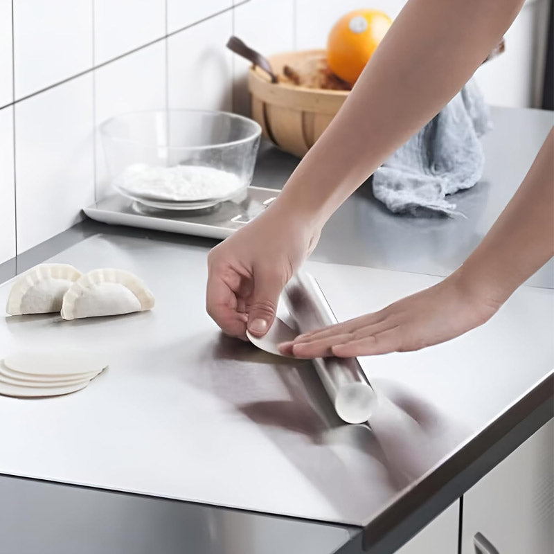Stainless Steel Cutting Board with a Lip That Grips the Counter | Dishwasher Safe, Two Sizes | Kitchen Cooking Tools
