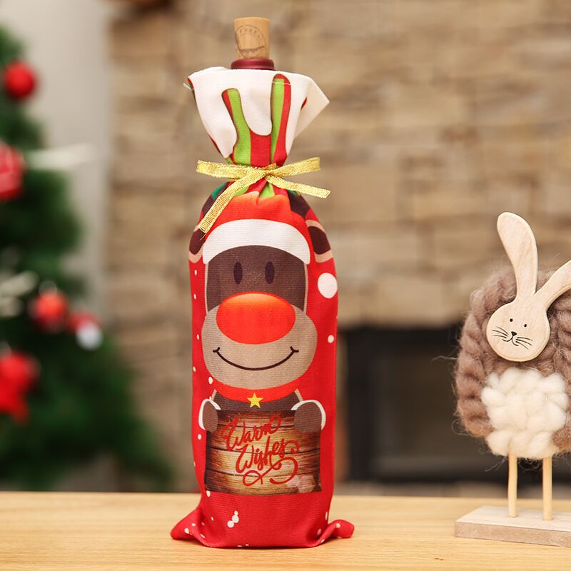 Christmas Wine Bottle Cover with a Santa Print | Soft Fabric with a Built-In Tie | Table Decorations, 3 Designs