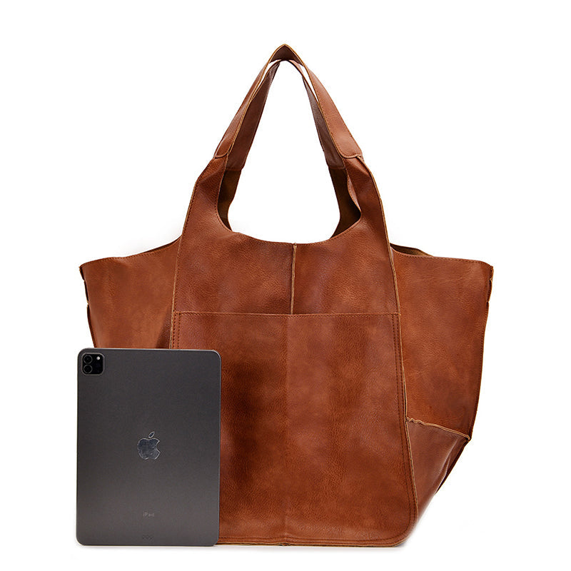 Oversized Faux Leather Tote Bag with 30 cm Handles | Roomy Shopper to Carry by Hand or Over the Shoulder | 5 Colors