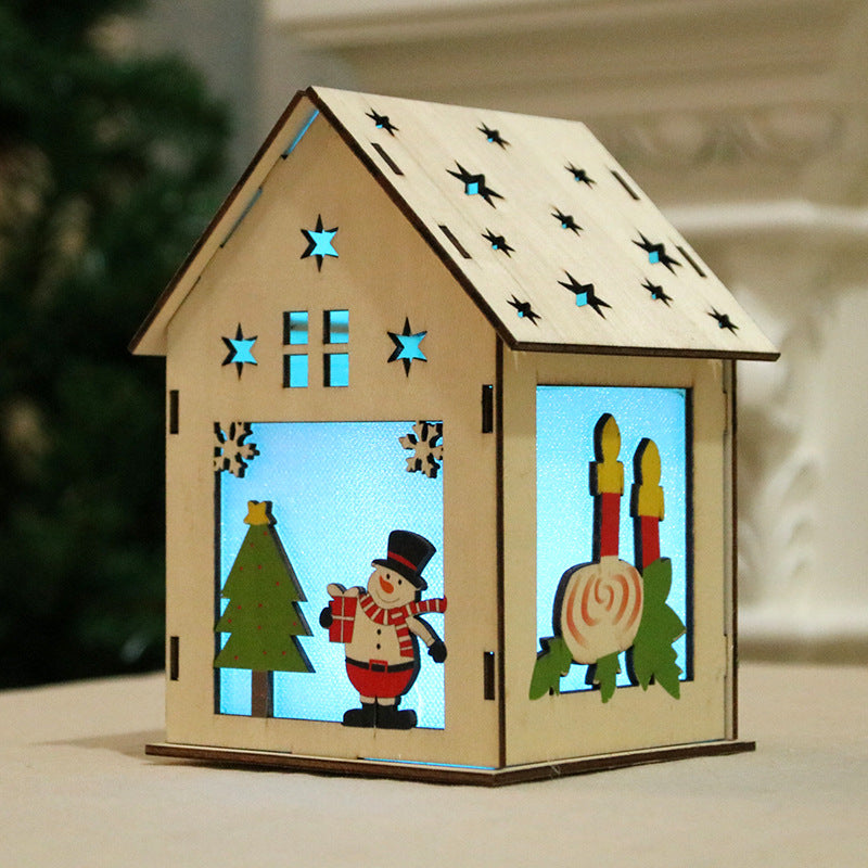 Wooden Santa House Christmas Ornament with Jute String | Laser-Cut Tree and Star Details | Rustic Hanging Decorations