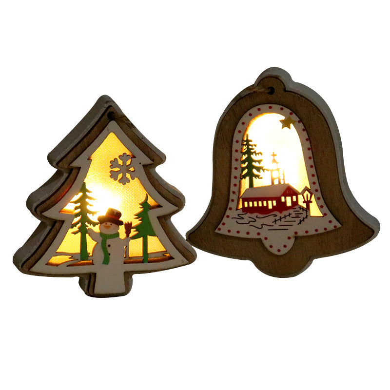 Wooden Christmas Ornaments with LED Lights | Star, Tree and Gift Box Shapes | Warm Glow for Mantel or Window Display