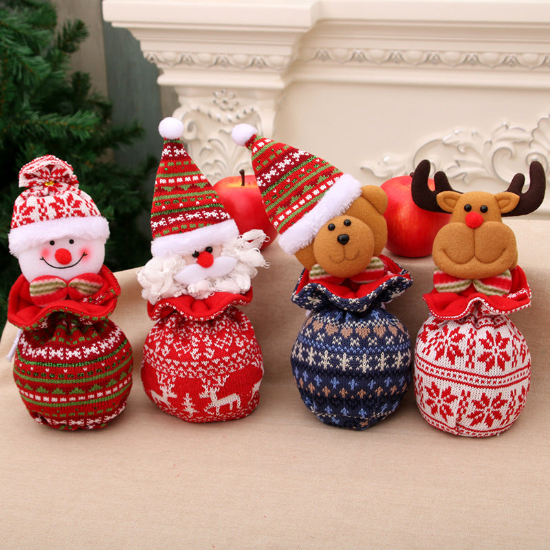 Plush Teddy Bear Christmas Gift Bag with Knit Hat and Scarf | Soft Holiday Treat Sack | Festive Tabletop Decorations
