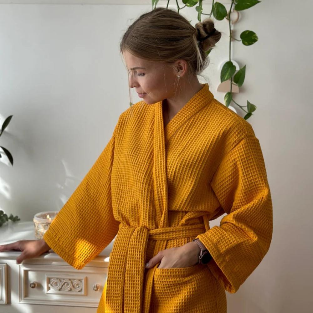 Waffle Bathrobe with V Neck