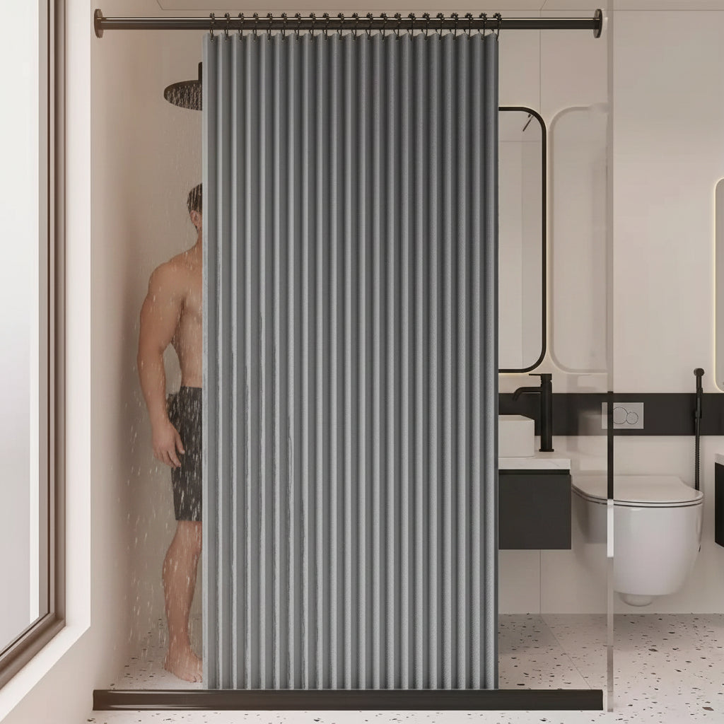 Foldable Water-Resistant Shower Curtain | Gray or Beige, 10 Size Options | Space-Saving Walk-In Bathroom Divider