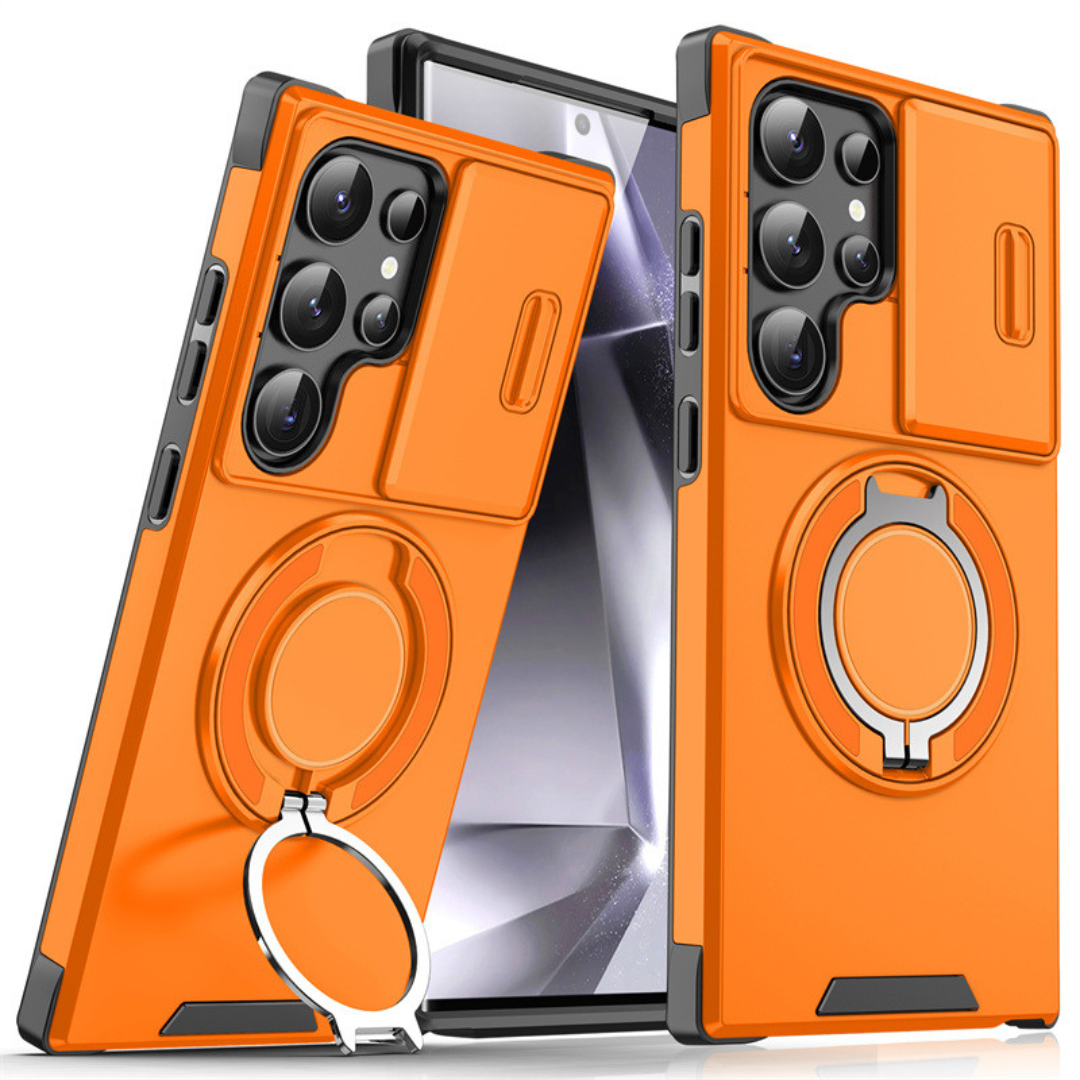 MagSafe Phone Case for Samsung Galaxy S25 Ultra and Earlier | Sliding Camera Cover with Fold-Out Ring Stand