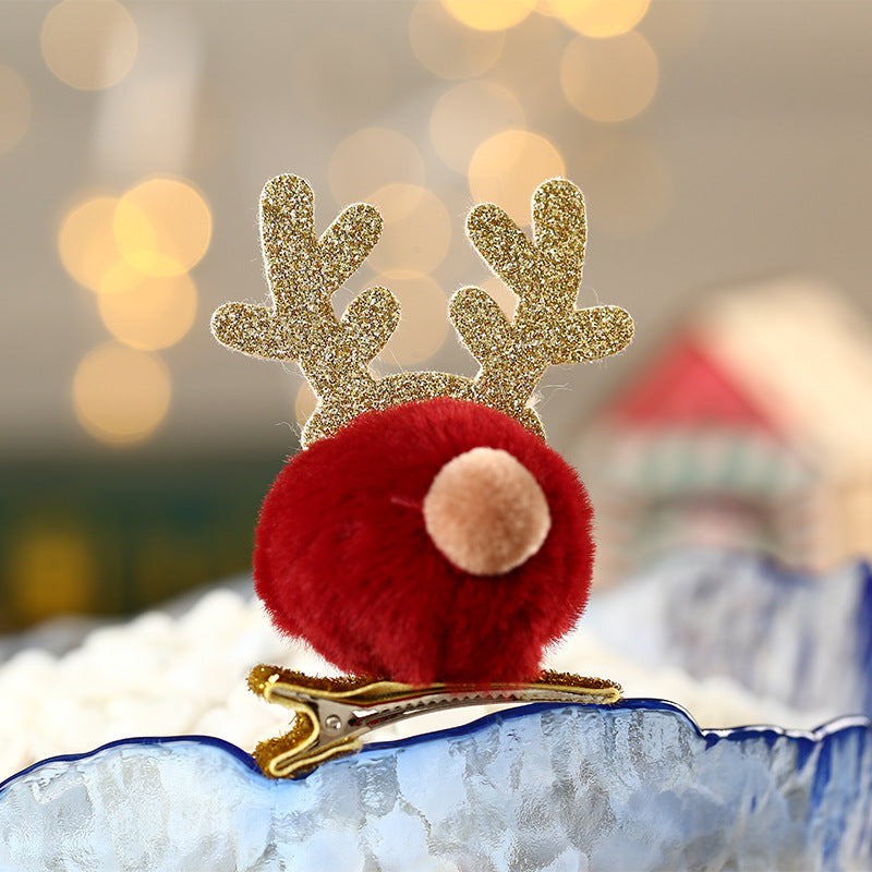Christmas Hair Clip with a Pompom Reindeer and Glitter Antlers | Secure Alligator Fastening | Festive Accessories in 4 Colors