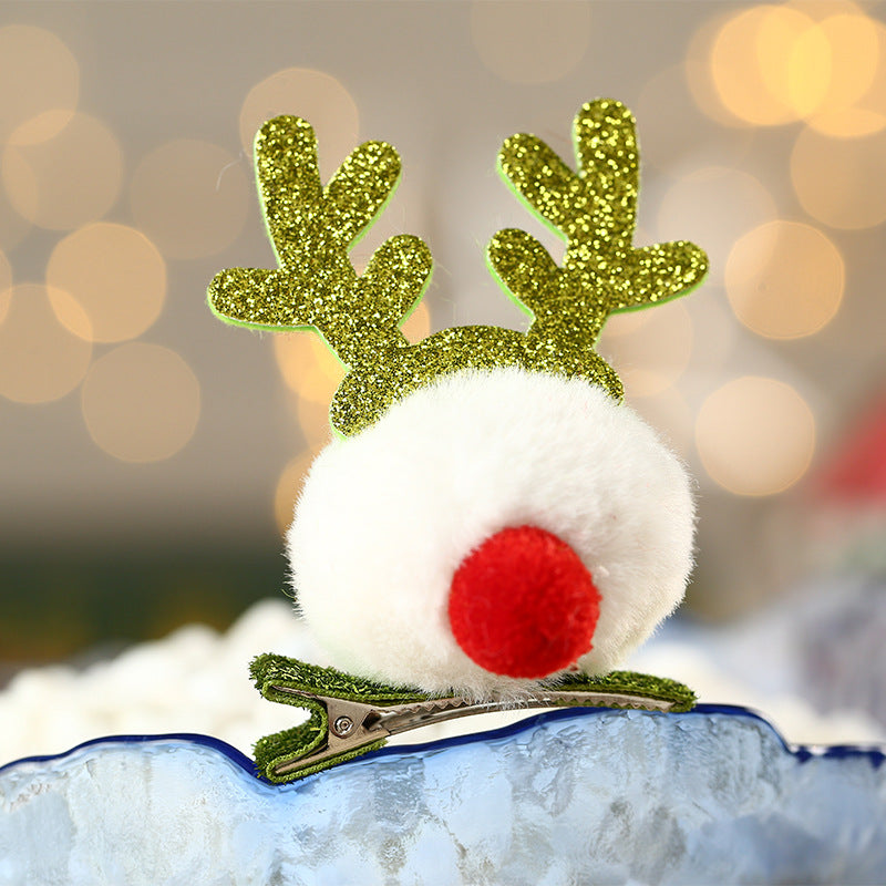 Christmas Hair Clip with a Pompom Reindeer and Glitter Antlers | Secure Alligator Fastening | Festive Accessories in 4 Colors