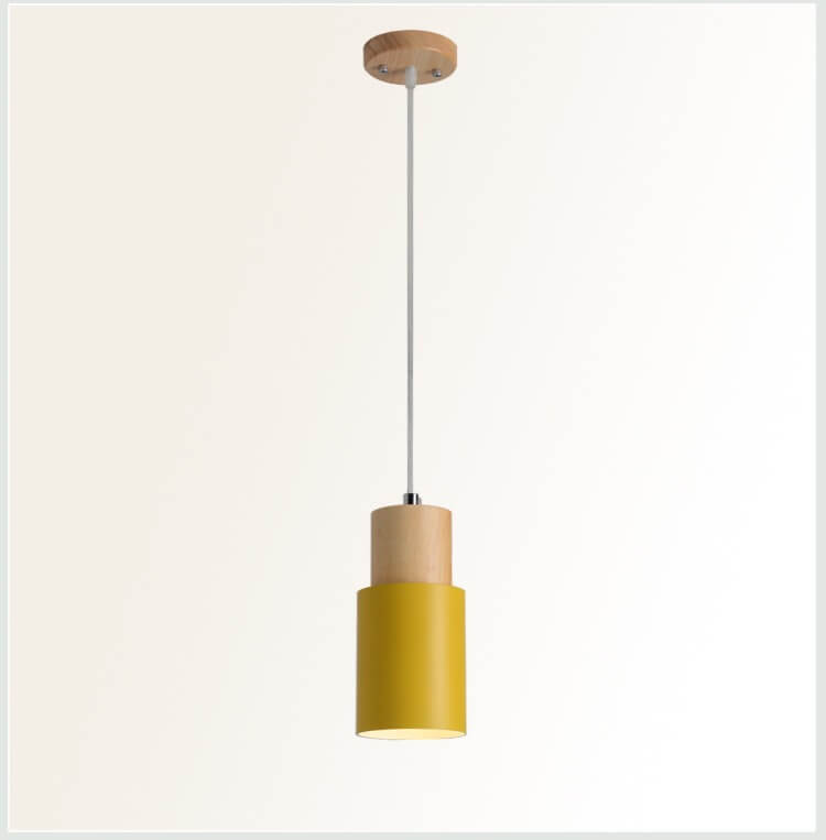 Cylinder Aluminum Pendant Light with Wood Detail
