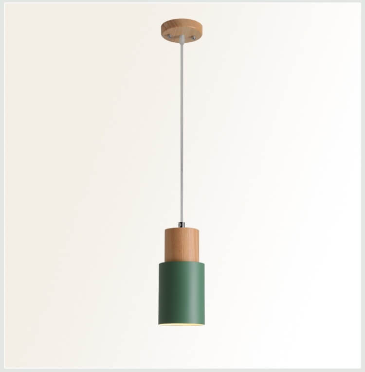 Cylinder Aluminum Pendant Light with Wood Detail