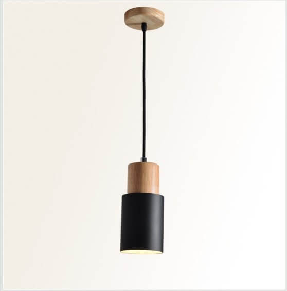 Cylinder Aluminum Pendant Light with Wood Detail