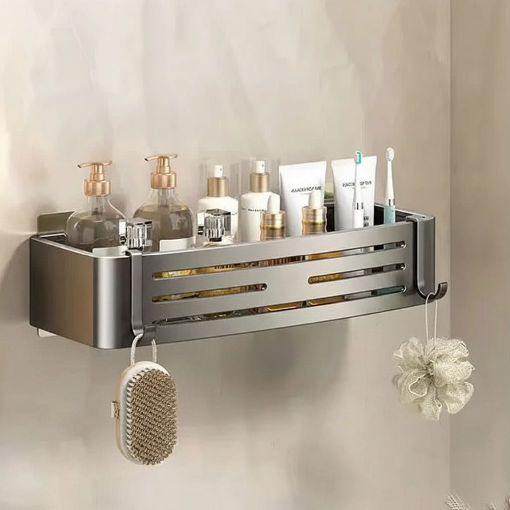Self-Adhesive Wall-Mount Bathroom Shelf Organizer | White, Gray & Black | No-Drill Rust-Resistant Waterproof Storage