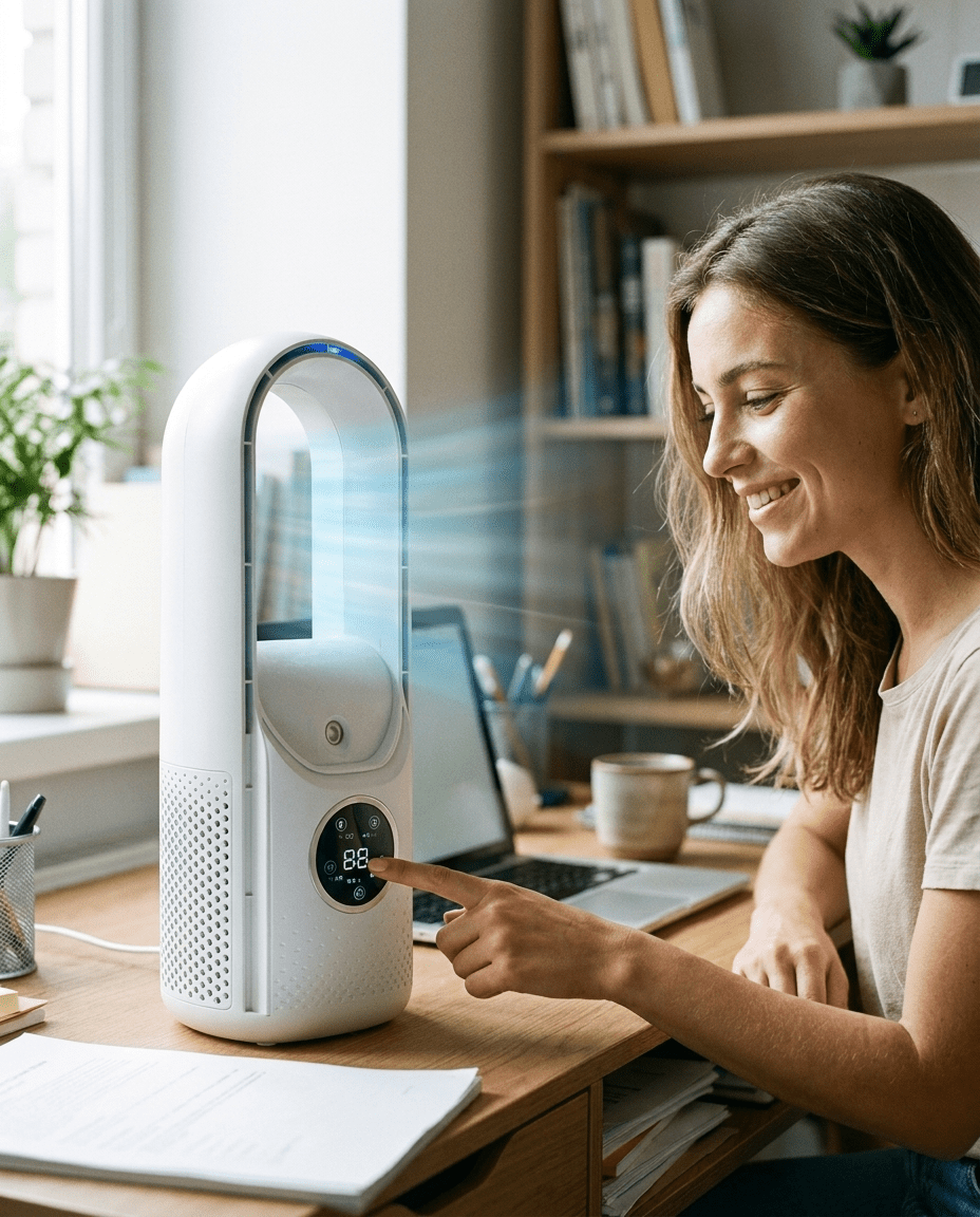 Whisper-Quiet Bladeless Air Cooler for Bedrooms | Compact Design with Sleep Mode | Restful Airflow All Night