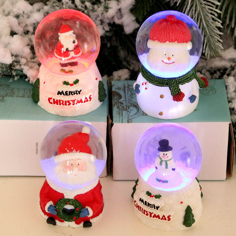 Light Up Christmas Figurines with a Clear Snow Globe Dome | Santa with a Wreath or Snowman in a Scarf | Soft Bedside Glow