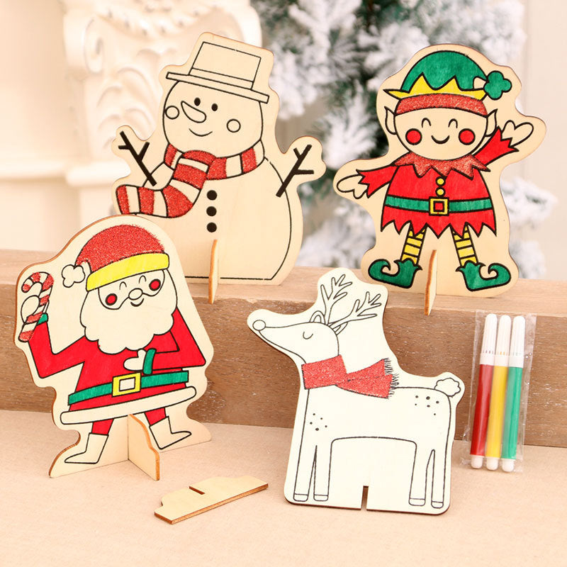 Wooden Christmas Ornaments Craft Set with Color Markers | Blank Elf and Character Cutouts to Decorate | Two Designs for Family Crafting