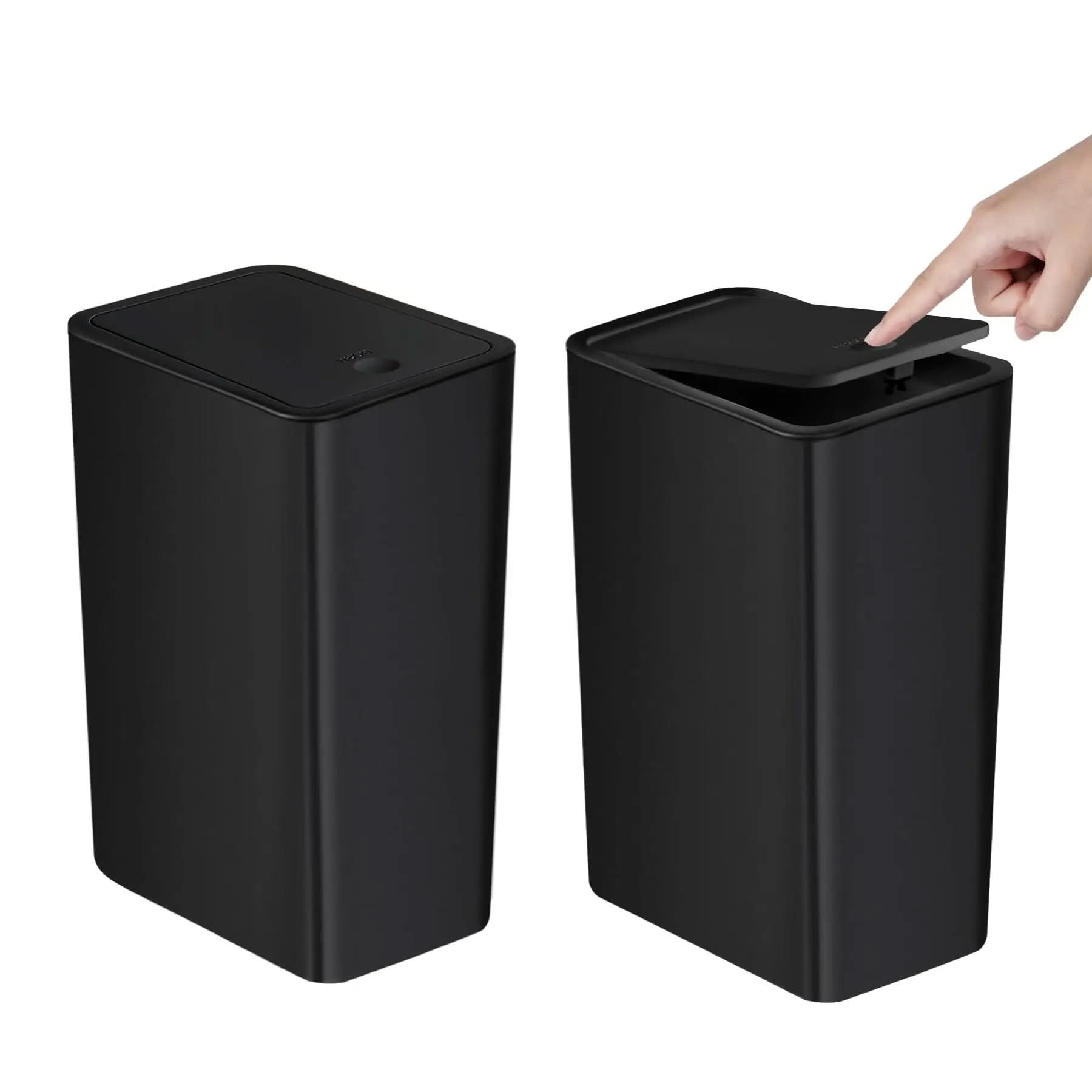 Slim Press-Top Trash Can 10L (2.6 Gal) | Durable ABS, 9.4 x 6.3 x 11.6 In | 1 or 2-Pack, 3 Colors | Odor-Sealing Lid for Any Room