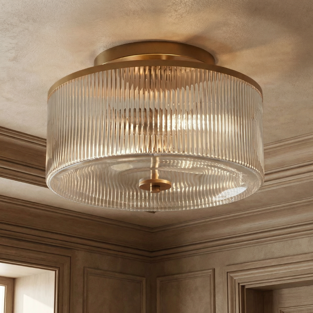 Ribbed Glass Ceiling Light Semi Flush Mount