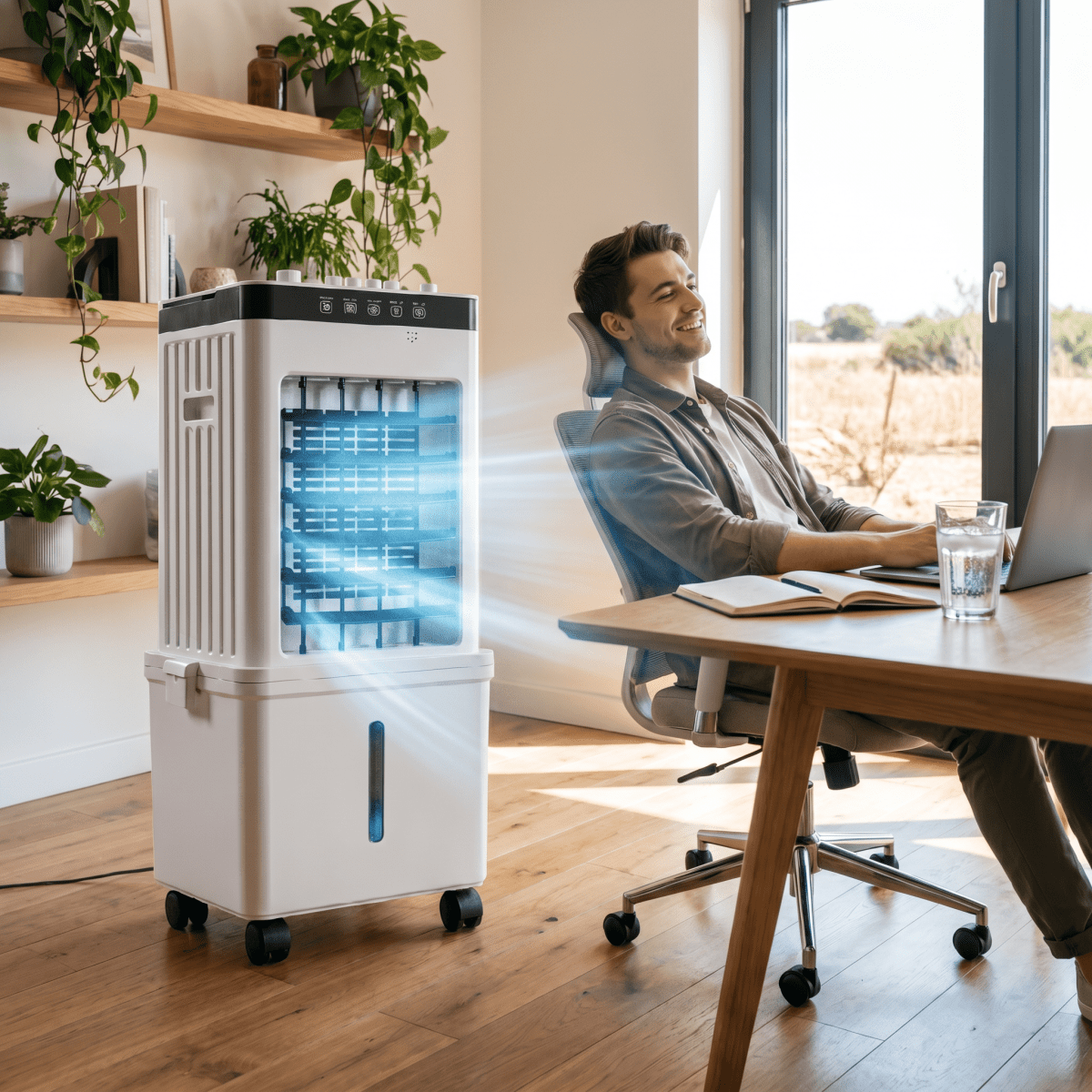 3-in-1 Mobile Air Cooler with Ice-Compatible Tank | No Exhaust Hose, Wheeled Base | Cools, Humidifies & Purifies Any Room