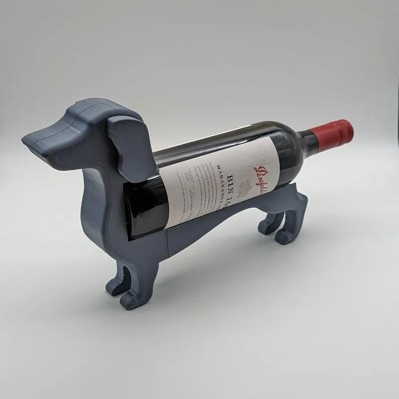 Dachshund Wine Racks for Home in Cast Resin | Decorative Table Stand That Cradles a Single Bottle | Six Colors