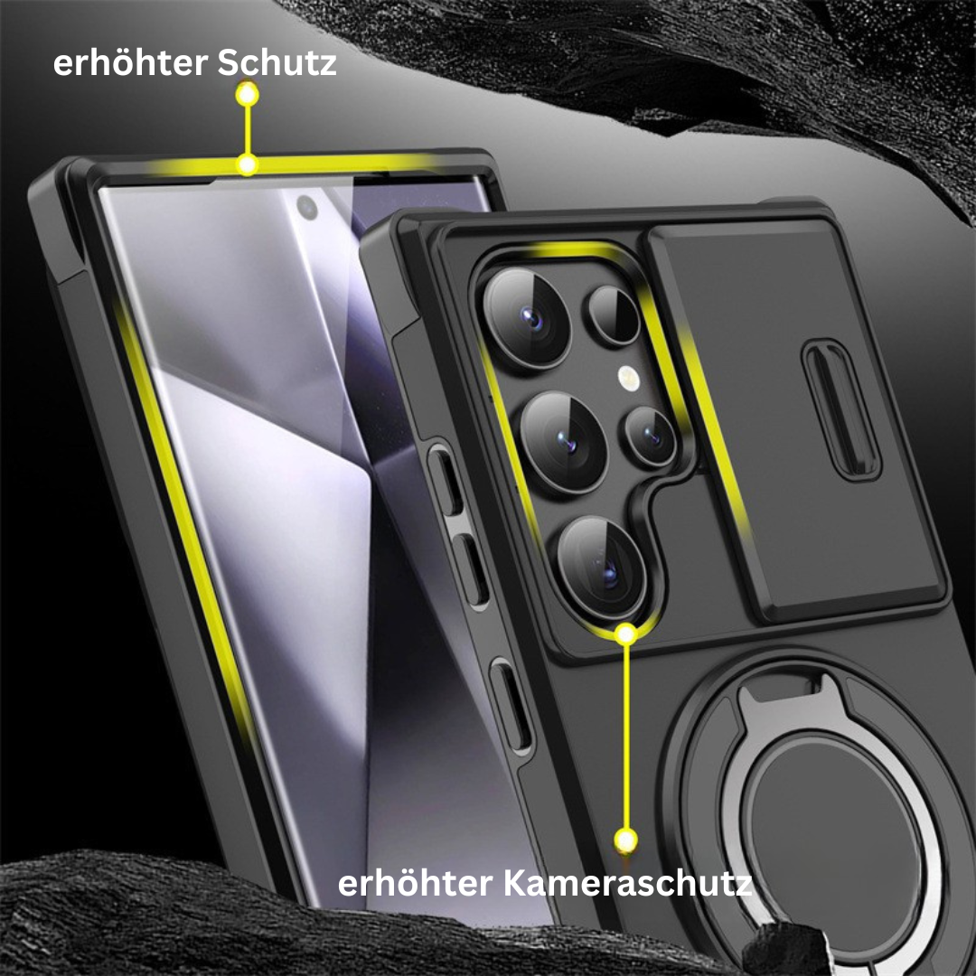 MagSafe Phone Case for Samsung Galaxy S25 Ultra and Earlier | Sliding Camera Cover with Fold-Out Ring Stand