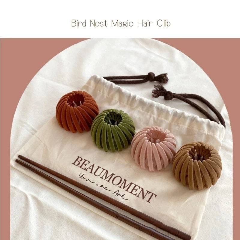 Expandable Bird Nest Hair Clip for Buns and Half-Up Styles | Soft Velvet Finish | Holds a Thick Ponytail Without Pulling