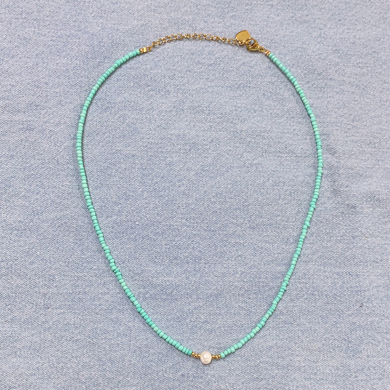 Freshwater Pearl Necklace with Colorful Rice Beads | Titanium Steel Chain for Everyday Wear | Five Color Options