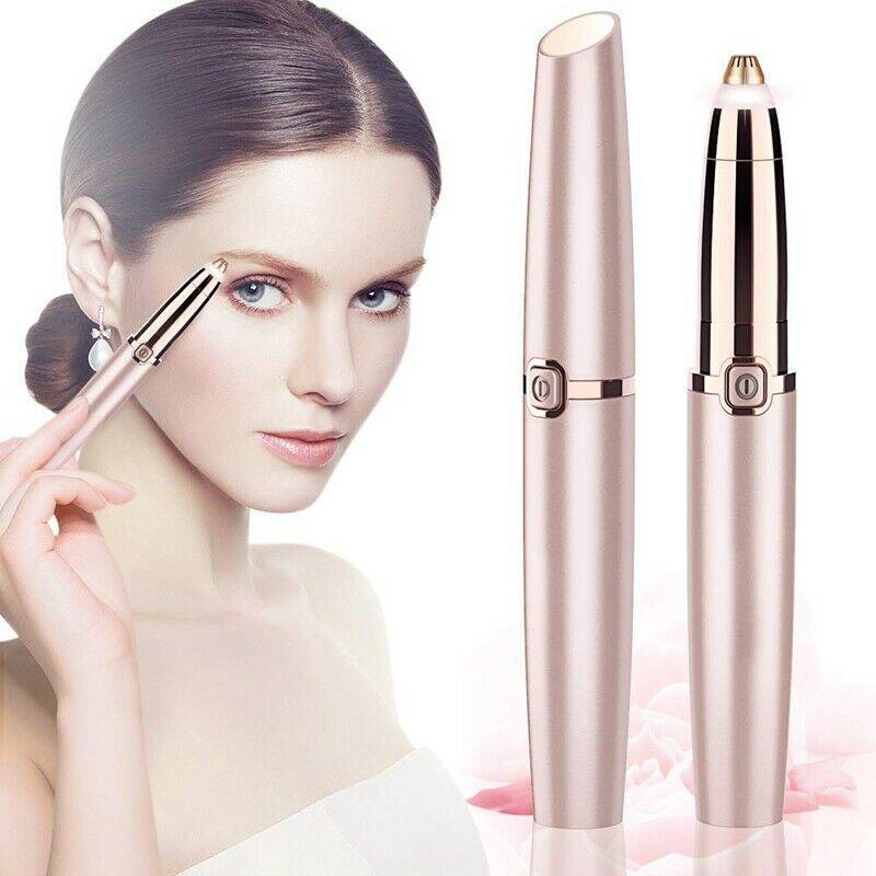 Electric Eyebrow Shaper for Women | Facial Hair Trimmer with Built In Light | Rose Gold Pen Design