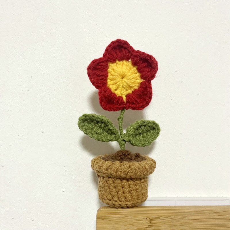 Hand Knitted Artificial Flowers in Their Own Little Pot | Desk, Shelf and Windowsill Decor That Never Wilts | Thirteen Styles