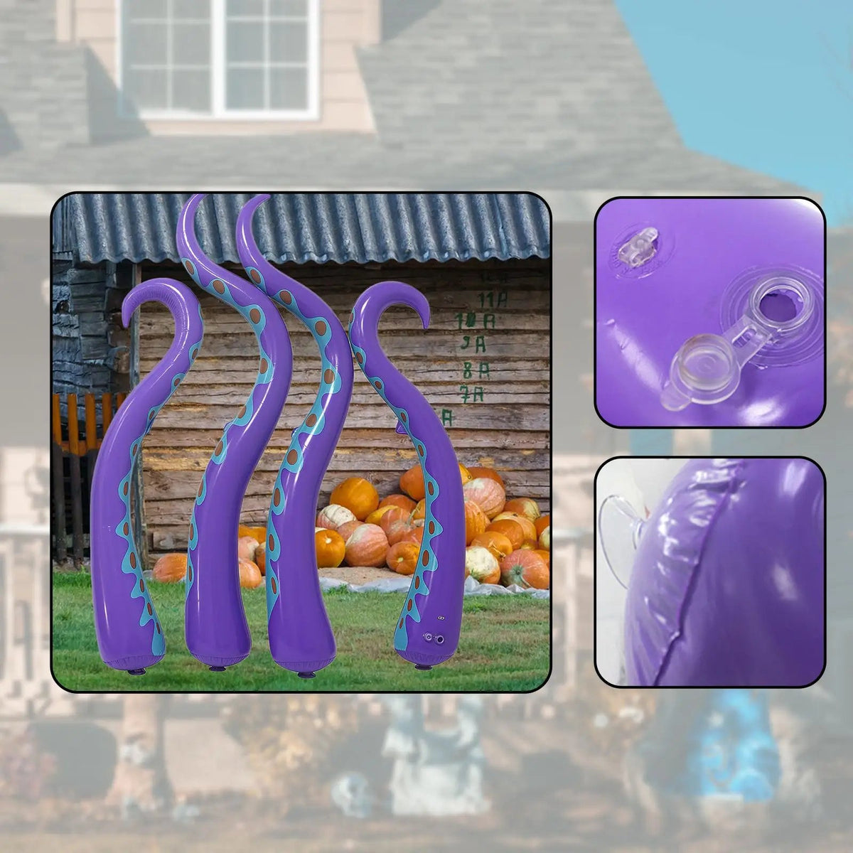 Inflatable Halloween Octopus Tentacles, Set Of 4 | Up To 59 In Purple Waterproof PVC | Ground Stakes For Yard Or Window