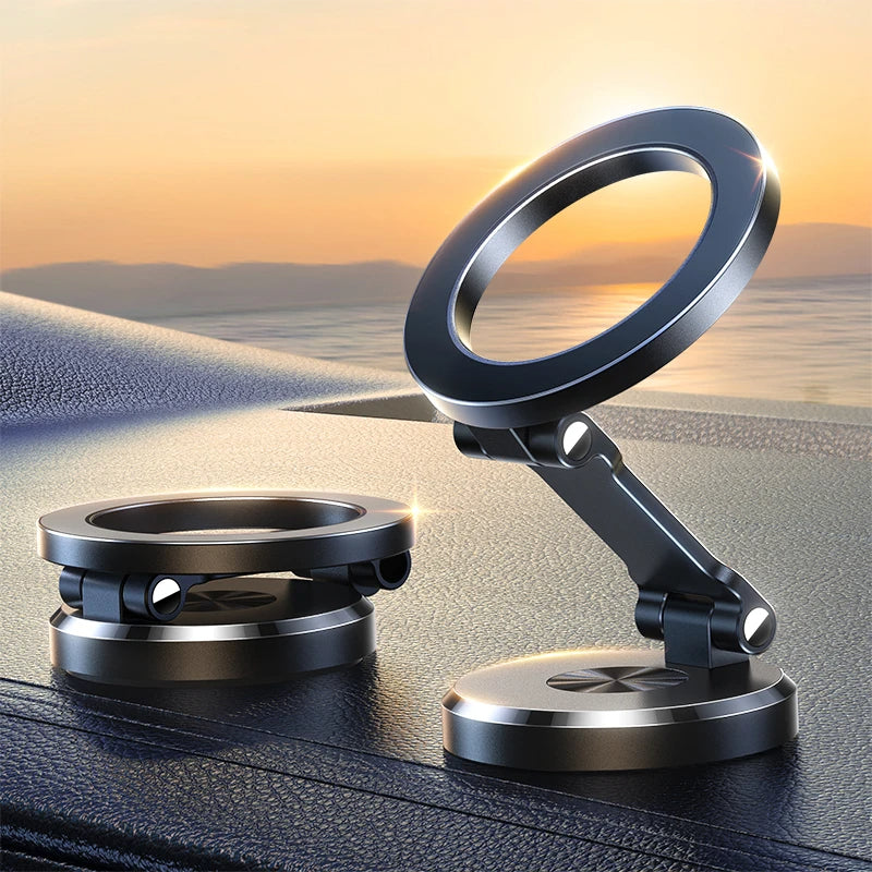 Folding Magnetic Car Phone Mount with a Ring Grip | Fits iPhone 12 and Newer Without a Metal Plate | 360 Degree Rotation