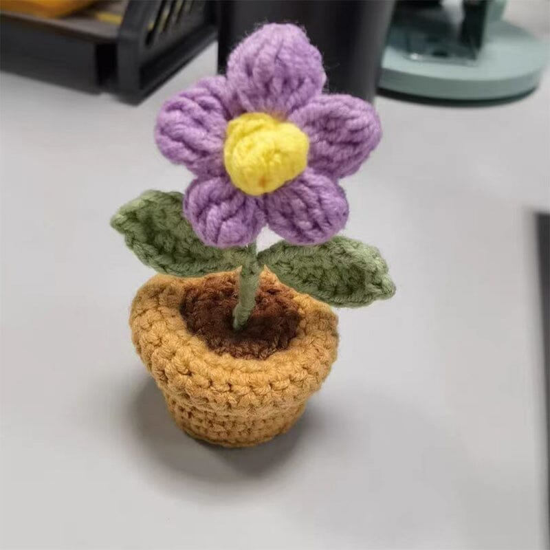 Hand Knitted Artificial Flowers in Their Own Little Pot | Desk, Shelf and Windowsill Decor That Never Wilts | Thirteen Styles