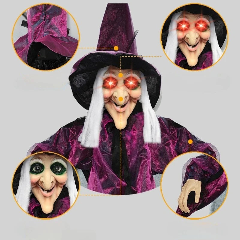 Life Size Animated Halloween Witch | 71 In With Glowing Red Eyes, Motion And Sound Sensor | Latex And Cloth, 3 Colors