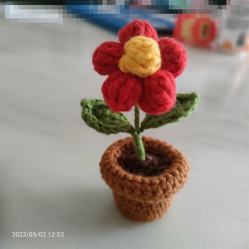 Hand Knitted Artificial Flowers in Their Own Little Pot | Desk, Shelf and Windowsill Decor That Never Wilts | Thirteen Styles
