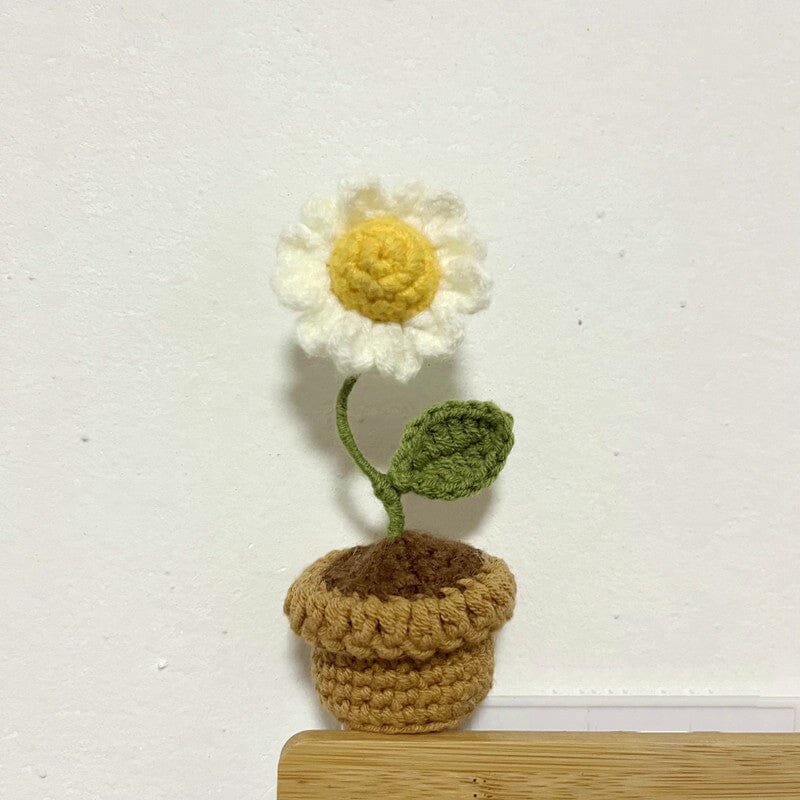 Hand Knitted Artificial Flowers in Their Own Little Pot | Desk, Shelf and Windowsill Decor That Never Wilts | Thirteen Styles