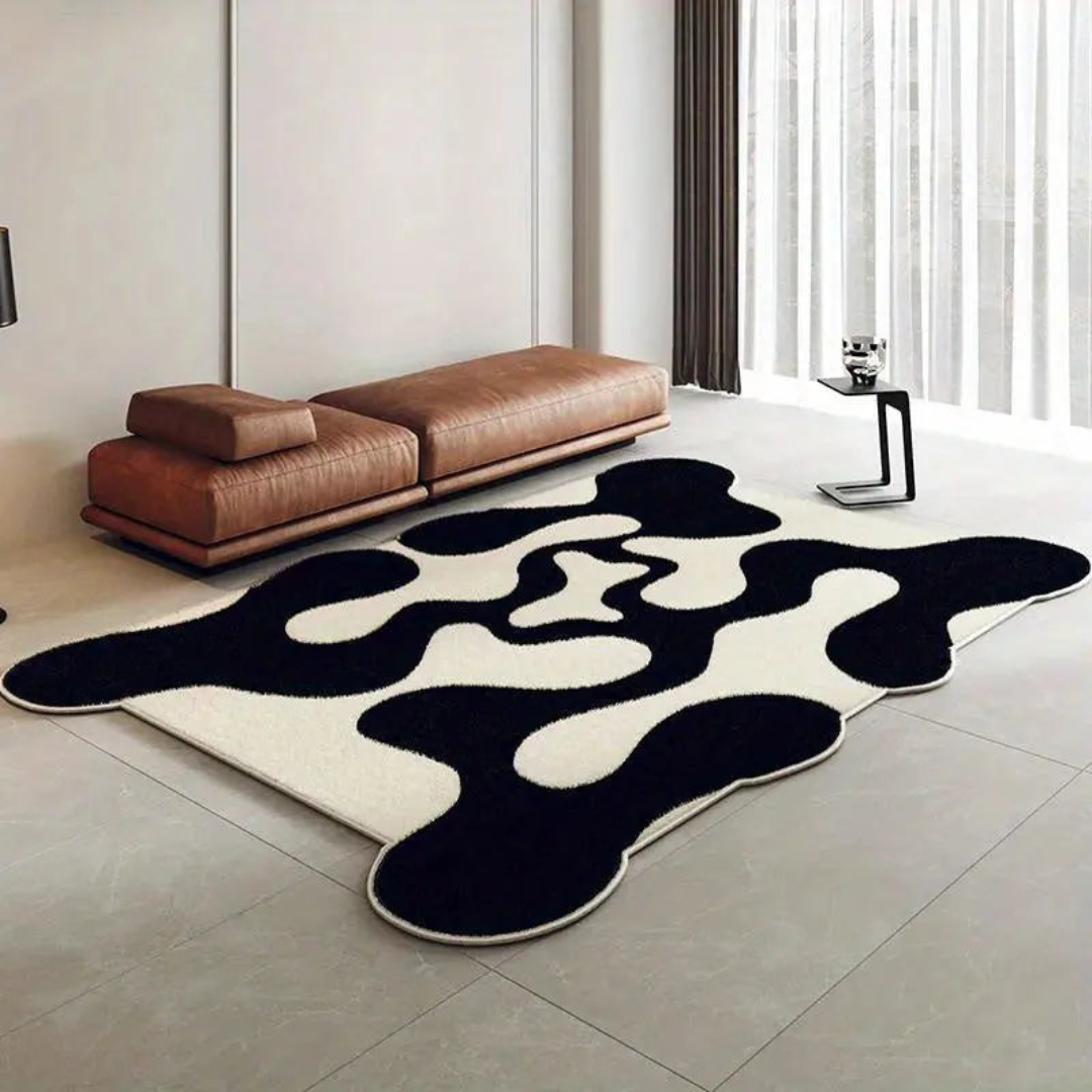 Washable Black White Living Room Rug