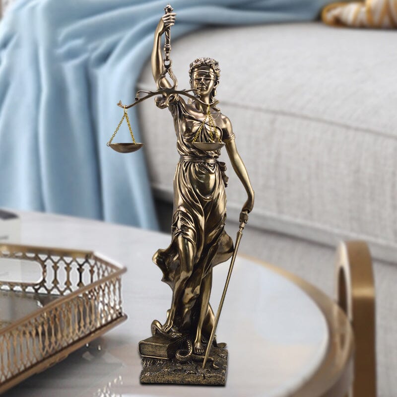 Lady Justice Statue in Hand Painted Bronze Finish | Goddess Figurine with Scales and Sword for Desk or Office | Gifts for Him