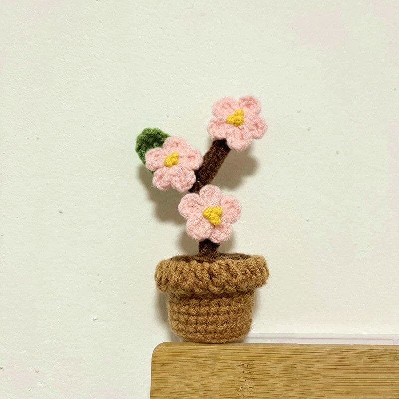Hand Knitted Artificial Flowers in Their Own Little Pot | Desk, Shelf and Windowsill Decor That Never Wilts | Thirteen Styles