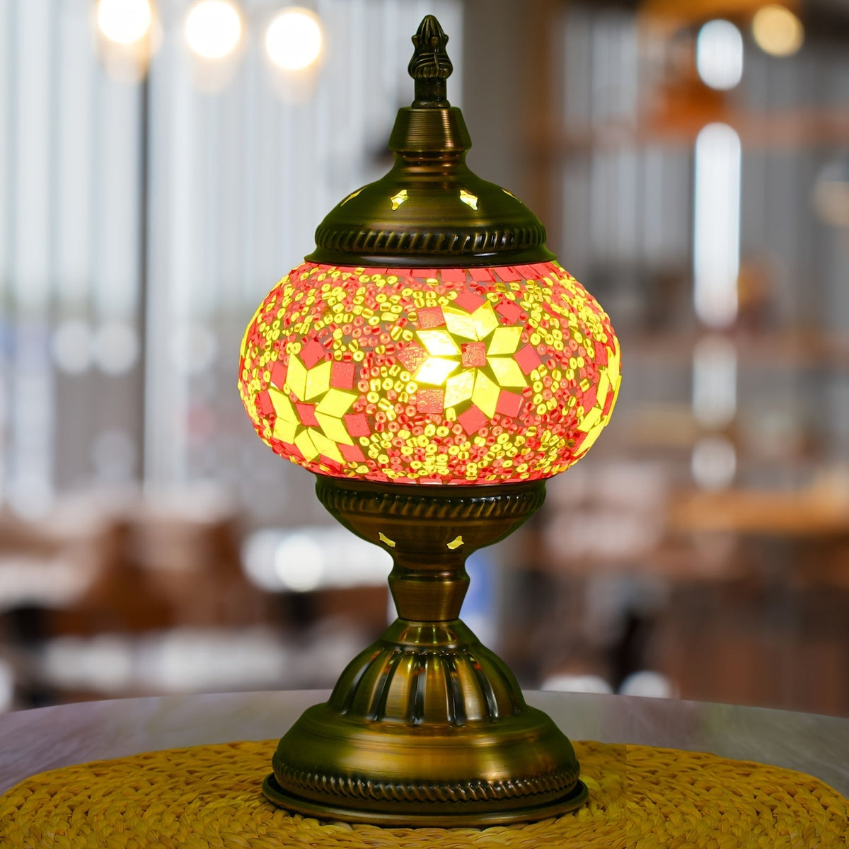 Red mosaic stained glass pumpkin lamp