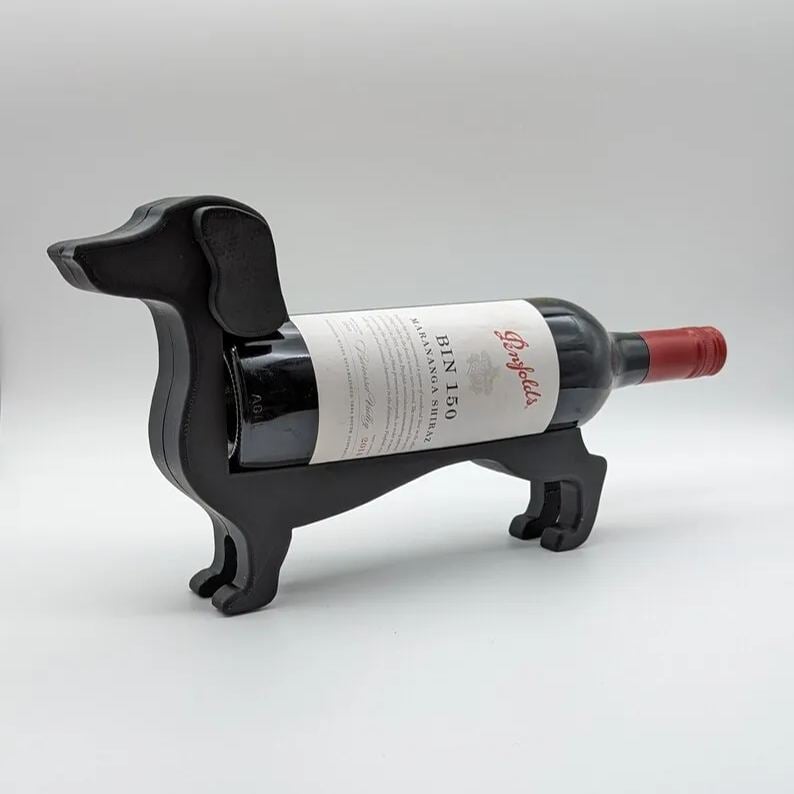 Dachshund Wine Racks for Home in Cast Resin | Decorative Table Stand That Cradles a Single Bottle | Six Colors