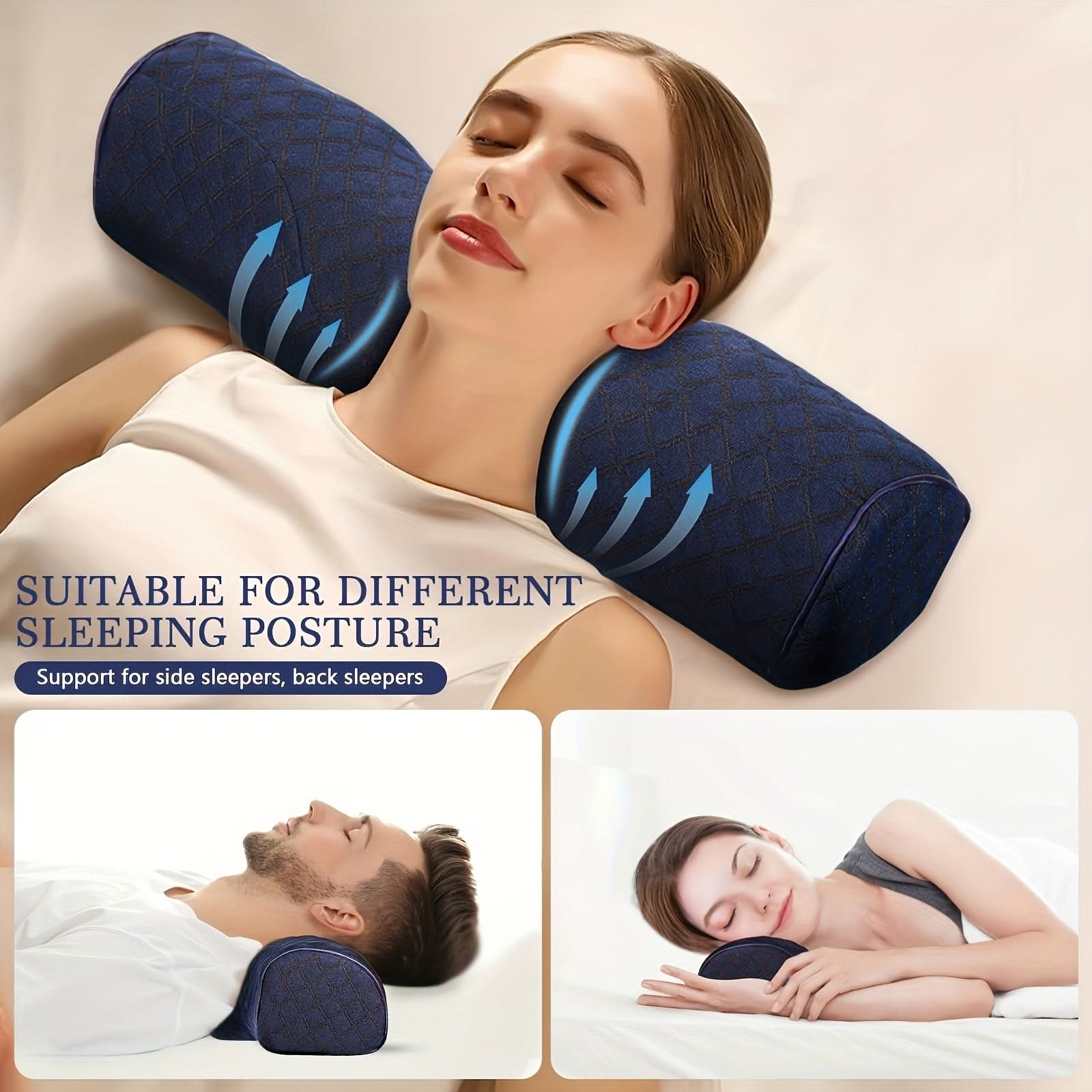 Medium-Firm Memory Foam Cervical Neck Pillow | Dark Blue or Dark Gray | Ergonomic Support for Side & Back Sleepers